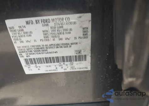 2015 Ford Explorer Xlt z USA, uszkodzony, nr VIN 1FM5K7D81FGA93745